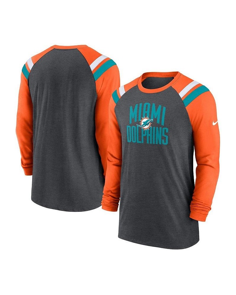 Men's Heathered Charcoal, Orange Miami Dolphins Raglan Athletic Long Sleeve Tri-Blend T-shirt $31.20 T-Shirts