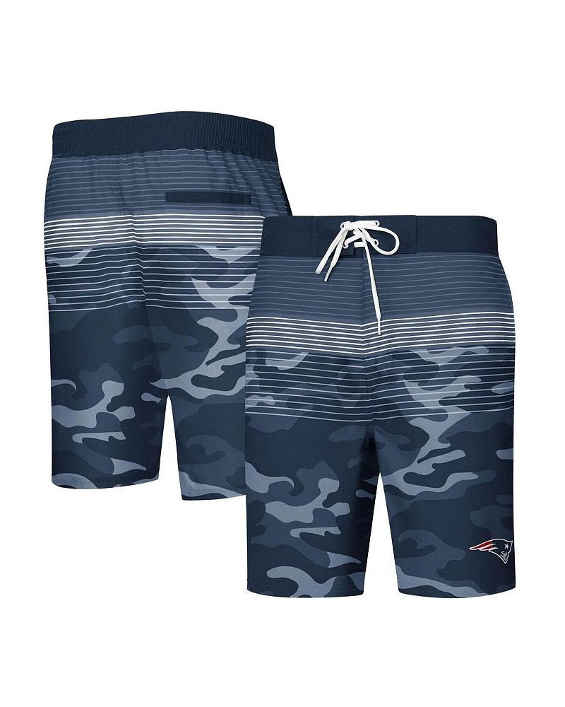 Men's Navy New England Patriots Wave Swim Trunks $20.80 Swimsuits