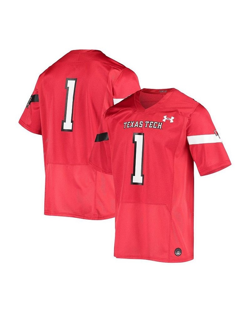 Men's 1 Red Texas Tech Red Raiders Logo Replica Football Jersey $58.80 Jersey