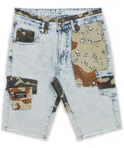 Men's Camo Patchwork Jeans Shorts Blue $31.82 Shorts