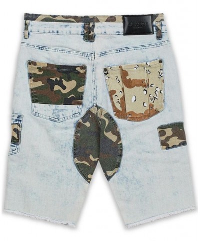 Men's Camo Patchwork Jeans Shorts Blue $31.82 Shorts