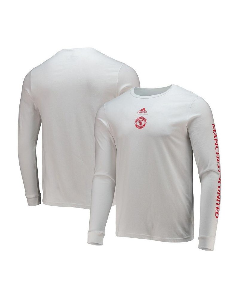 Men's White Manchester United Crest Long Sleeve T-shirt $15.99 T-Shirts