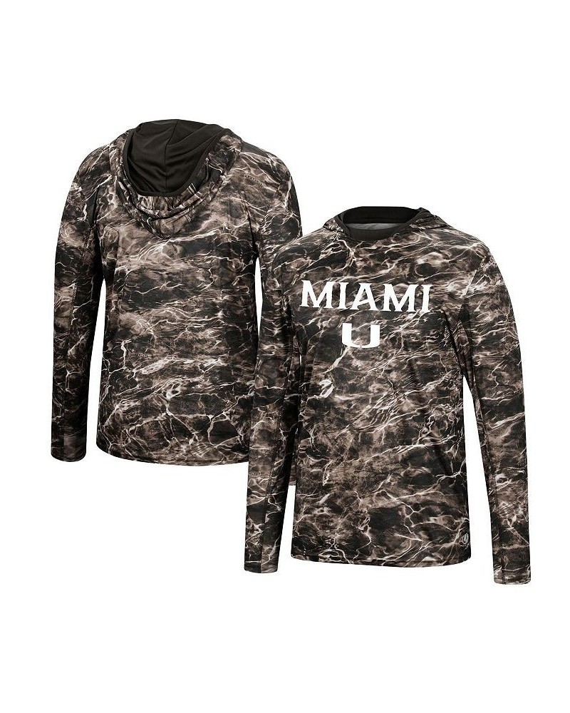 Men's Black Miami Hurricanes Mossy Oak SPF 50 Performance Long Sleeve Hoodie T-shirt $29.25 T-Shirts