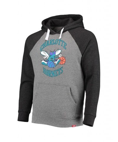 Men's Heathered Gray, Black Charlotte Hornets Olsen Colorblock Raglan Tri-Blend Pullover Hoodie $32.85 Sweatshirt