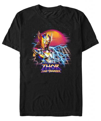 Men's Marvel Likeness Thor Movie 4 Synthwave Sunset Short Sleeve T-shirt Black $17.84 T-Shirts