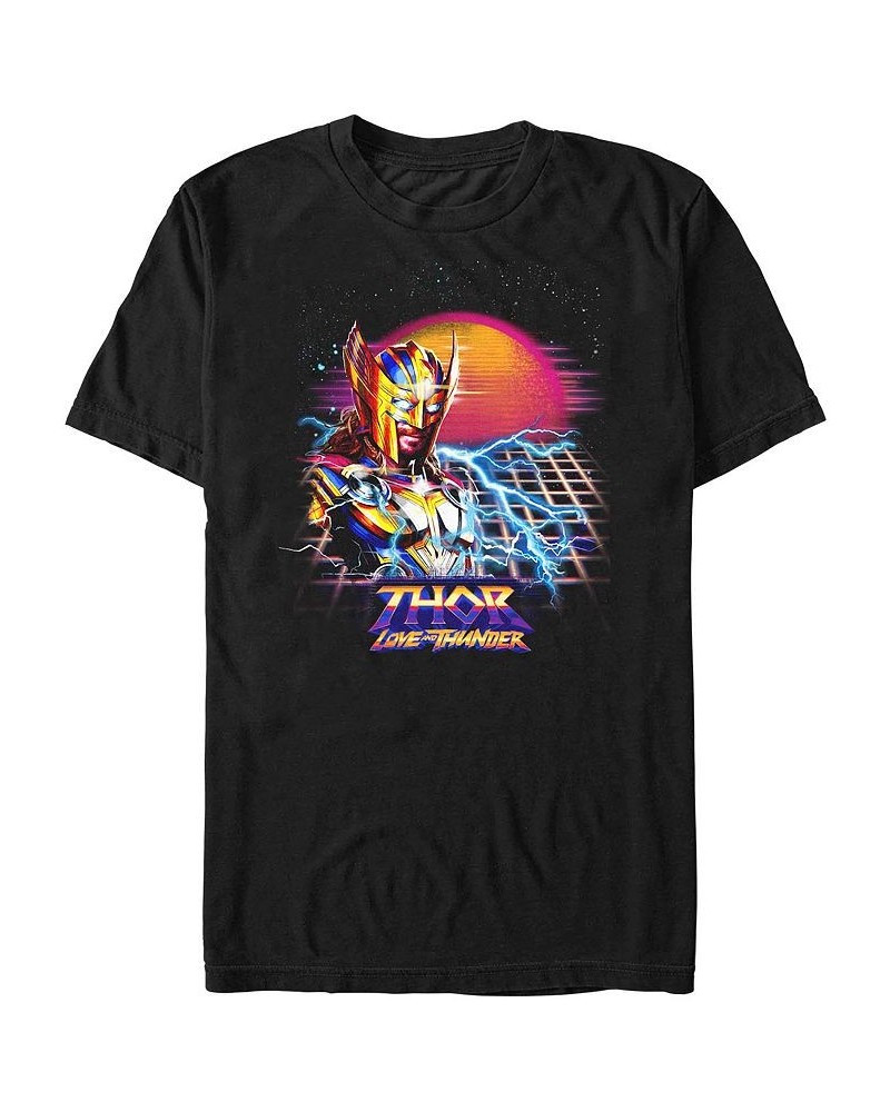 Men's Marvel Likeness Thor Movie 4 Synthwave Sunset Short Sleeve T-shirt Black $17.84 T-Shirts