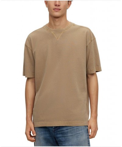 BOSS Men's Cotton-Jersey Embroidered Logo Oversized T-shirt Tan/Beige $39.00 T-Shirts