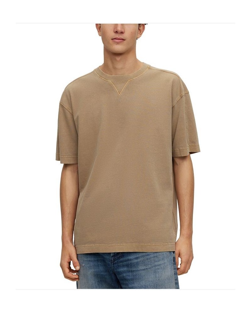 BOSS Men's Cotton-Jersey Embroidered Logo Oversized T-shirt Tan/Beige $39.00 T-Shirts