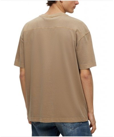 BOSS Men's Cotton-Jersey Embroidered Logo Oversized T-shirt Tan/Beige $39.00 T-Shirts