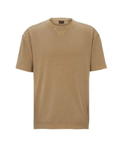 BOSS Men's Cotton-Jersey Embroidered Logo Oversized T-shirt Tan/Beige $39.00 T-Shirts