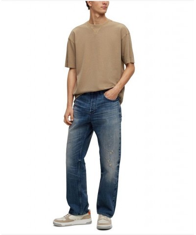 BOSS Men's Cotton-Jersey Embroidered Logo Oversized T-shirt Tan/Beige $39.00 T-Shirts