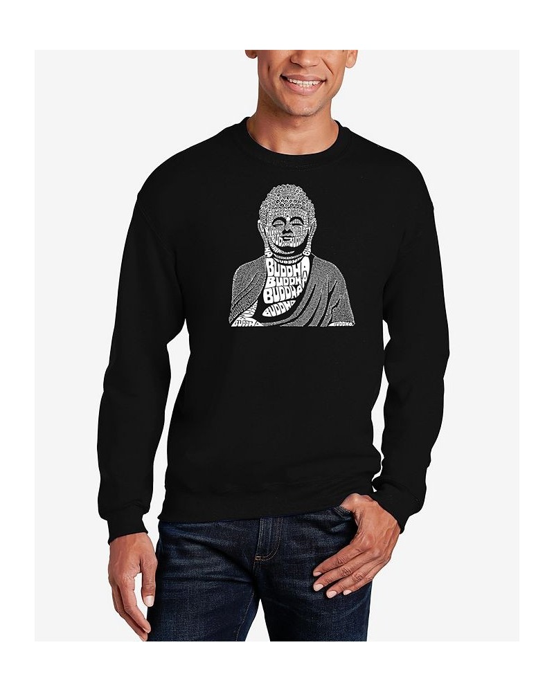 Men's Buddha Word Art Crew Neck Sweatshirt Black $27.49 Sweatshirt