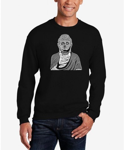 Men's Buddha Word Art Crew Neck Sweatshirt Black $27.49 Sweatshirt