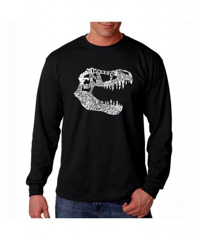 Men's Word Art Long Sleeve T-Shirt- T-Rex Skull Black $20.39 T-Shirts