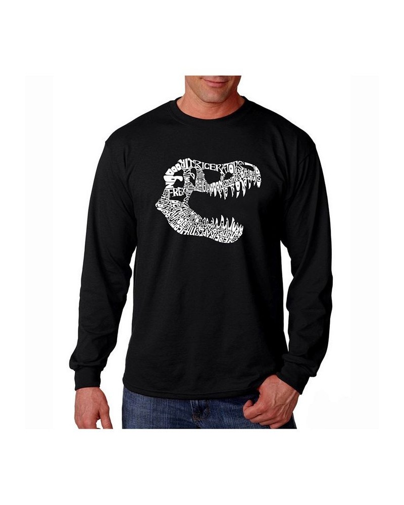 Men's Word Art Long Sleeve T-Shirt- T-Rex Skull Black $20.39 T-Shirts