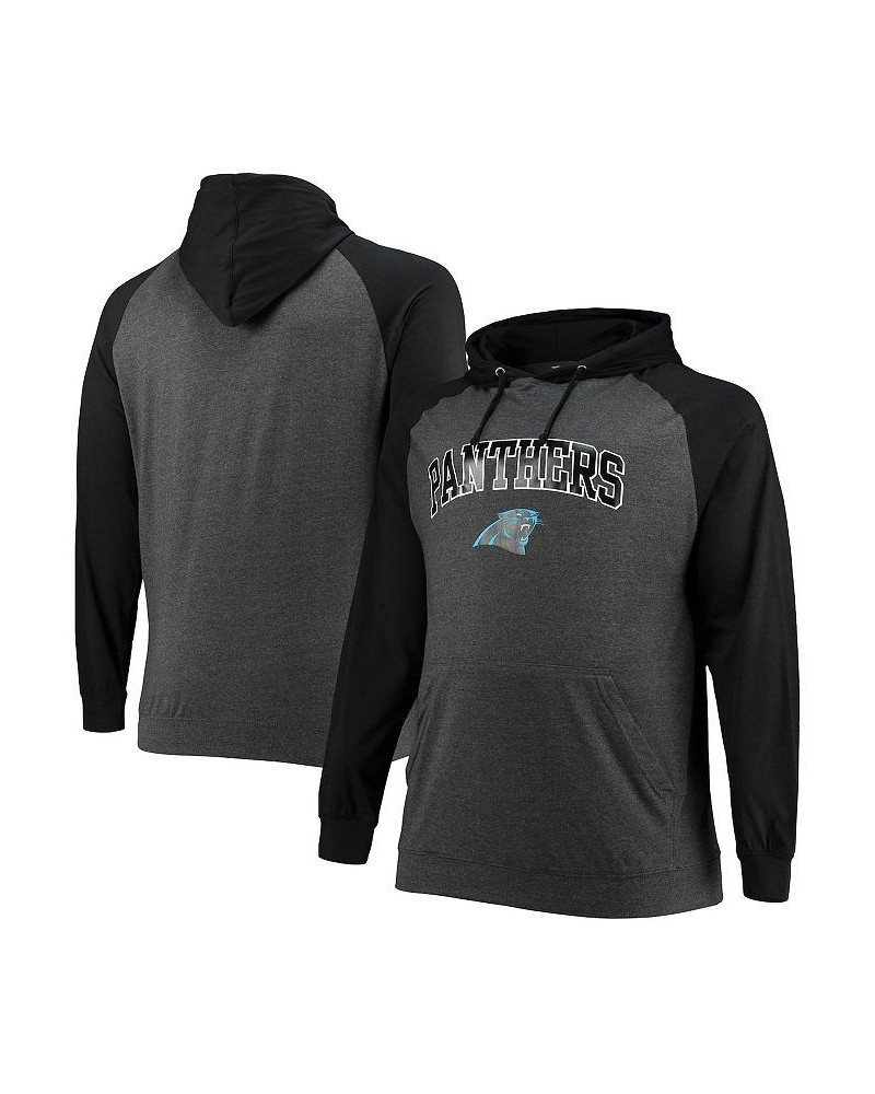 Men's Branded Black, Heathered Charcoal Carolina Panthers Big and Tall Lightweight Raglan Pullover Hoodie $21.62 Sweatshirt