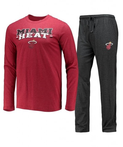 Men's Black, Red Miami Heat Long Sleeve T-shirt and Pants Sleep Set $22.00 Pajama