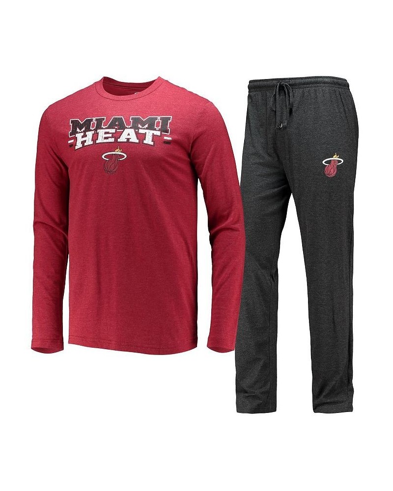 Men's Black, Red Miami Heat Long Sleeve T-shirt and Pants Sleep Set $22.00 Pajama