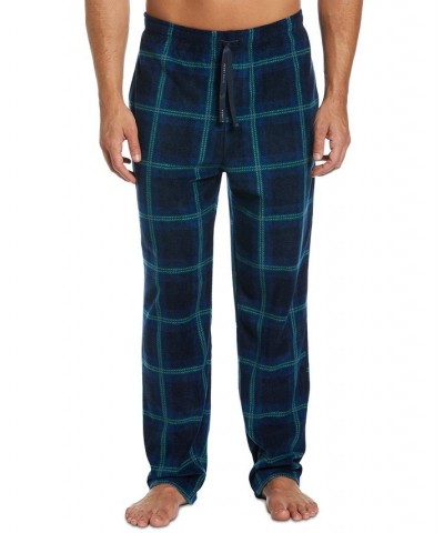 Men's Windowpane Plaid Textured Fleece Pajama Pants Green $14.24 Pajama