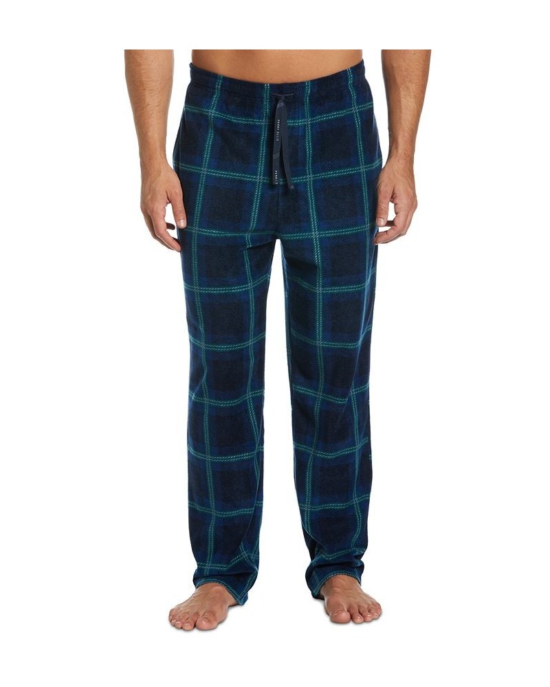 Men's Windowpane Plaid Textured Fleece Pajama Pants Green $14.24 Pajama