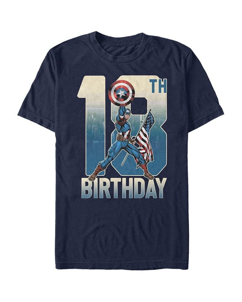 Men's Marvel Captain America 18th Birthday Short Sleeve T-Shirt Blue $19.24 T-Shirts