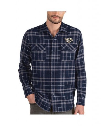 Men's Navy, Gray Nashville Predators Stance Plaid Button-Up Long Sleeve Shirt $24.38 Shirts