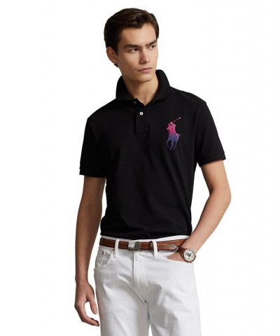 Men's Custom Slim Fit Big Pony Mesh Polo Shirt Black $56.70 Polo Shirts