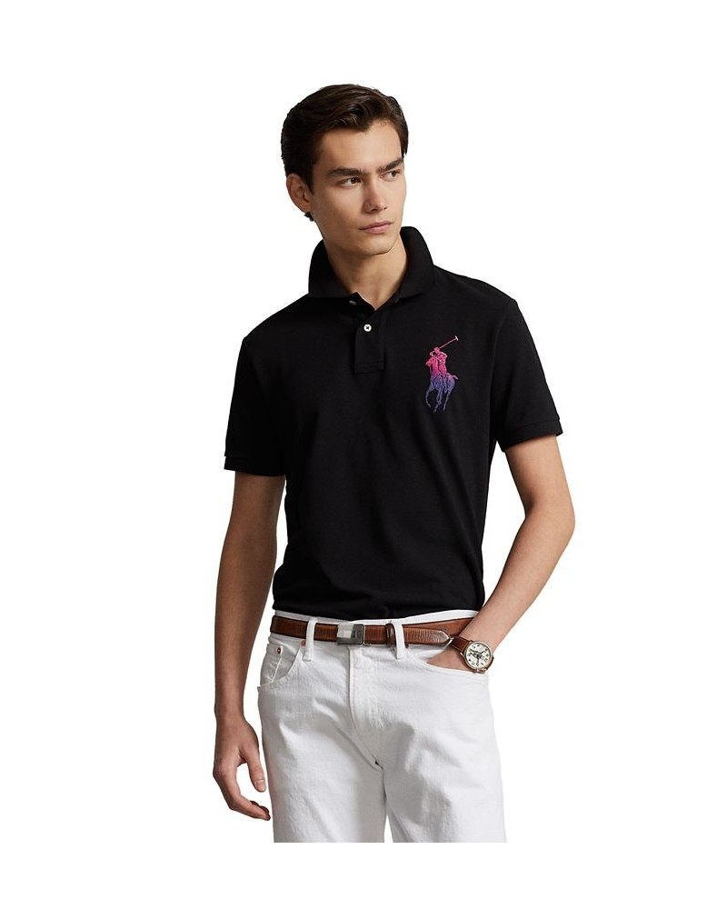 Men's Custom Slim Fit Big Pony Mesh Polo Shirt Black $56.70 Polo Shirts