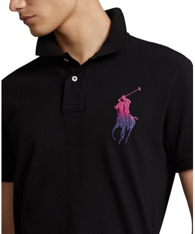 Men's Custom Slim Fit Big Pony Mesh Polo Shirt Black $56.70 Polo Shirts