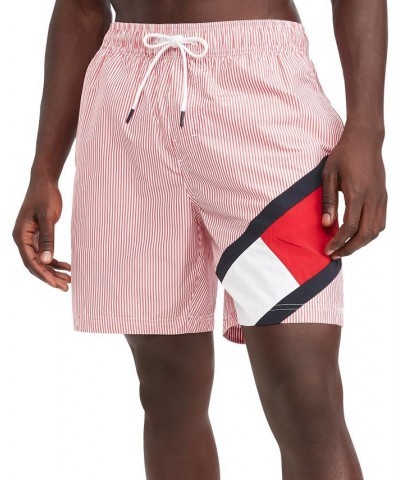 Men's Ithaca Striped Drawstring 7" Swim Trunks Red $21.25 Swimsuits