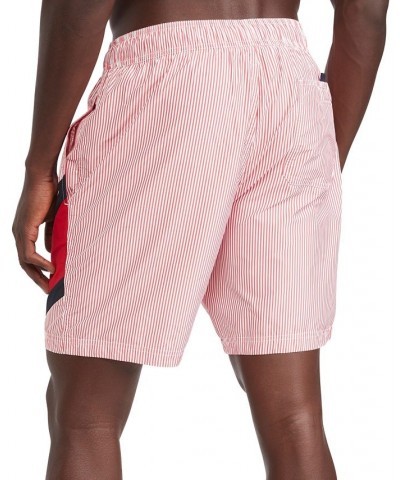 Men's Ithaca Striped Drawstring 7" Swim Trunks Red $21.25 Swimsuits