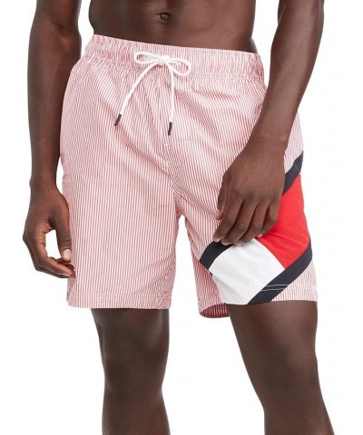 Men's Ithaca Striped Drawstring 7" Swim Trunks Red $21.25 Swimsuits