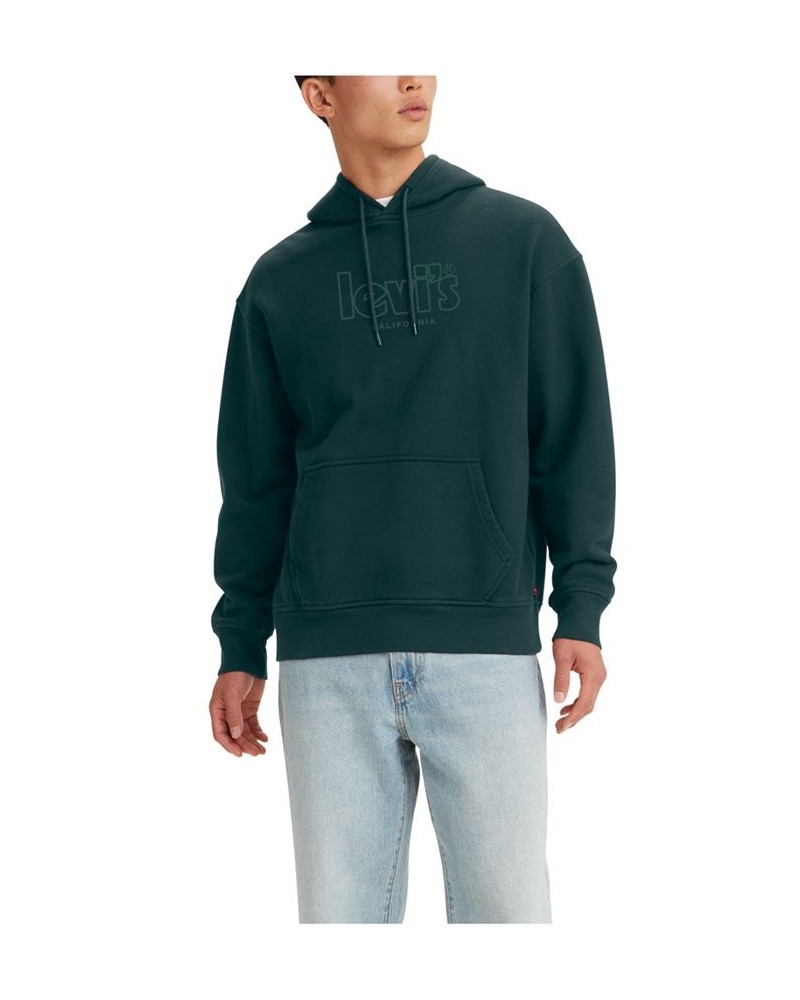 Men's Relaxed Fit Logo Graphic Fleece Hoodie Green $18.28 Sweatshirt