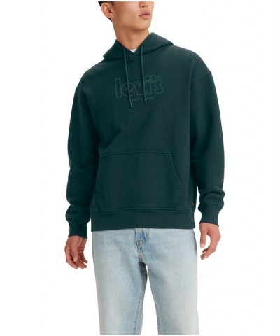 Men's Relaxed Fit Logo Graphic Fleece Hoodie Green $18.28 Sweatshirt