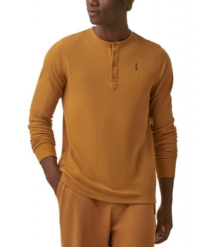 Men's Camden Waffle-Knit Long-Sleeve Henley Brown $10.17 T-Shirts