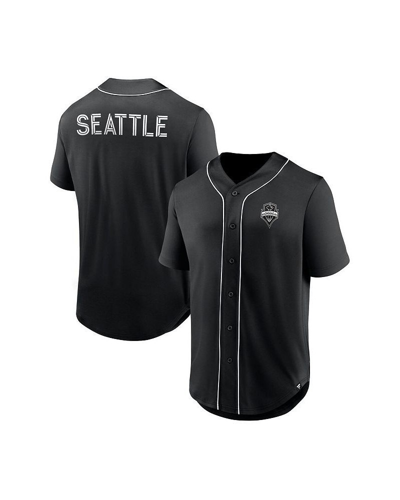 Men's Branded Black Seattle Sounders FC Third Period Fashion Baseball Button-Up Jersey $30.80 Jersey