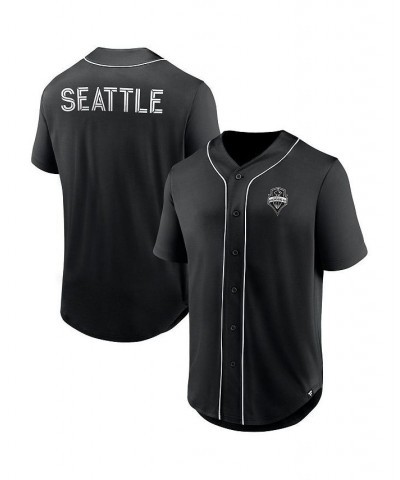 Men's Branded Black Seattle Sounders FC Third Period Fashion Baseball Button-Up Jersey $30.80 Jersey