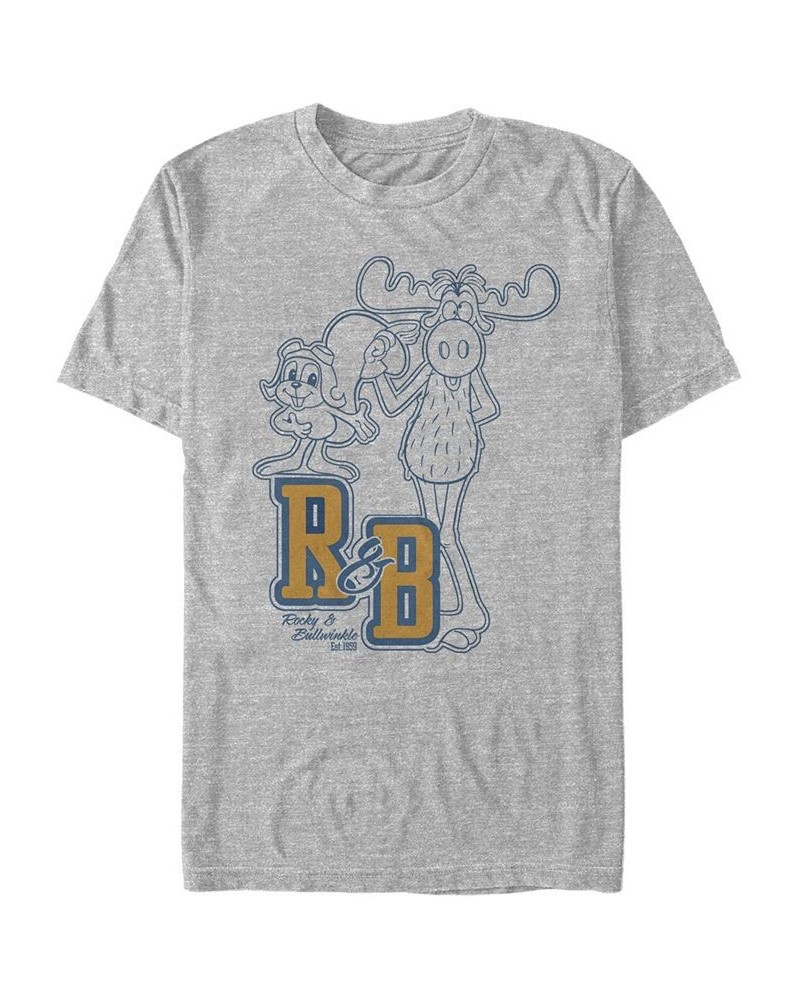 Rocky Bullwinkle Men's Collegiate Line Art Short Sleeve T-Shirt Gray $14.70 T-Shirts