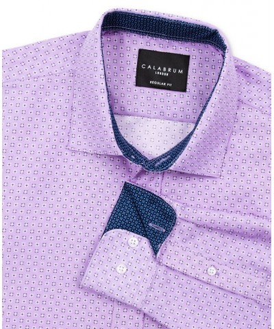 Men's Regular Fit Performance Micro Geo Print Wrinkle Free Dress Shirt Purple $15.65 Dress Shirts