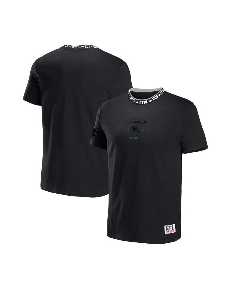 Men's NFL X Staple Black Buffalo Bills Embroidered Fundementals Globe Short Sleeve T-shirt $20.00 T-Shirts