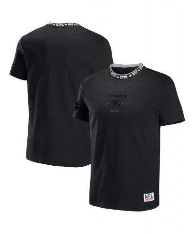 Men's NFL X Staple Black Buffalo Bills Embroidered Fundementals Globe Short Sleeve T-shirt $20.00 T-Shirts