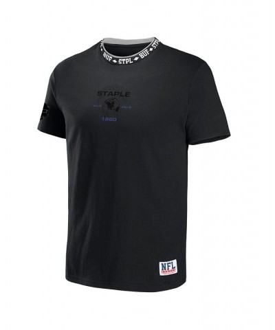 Men's NFL X Staple Black Buffalo Bills Embroidered Fundementals Globe Short Sleeve T-shirt $20.00 T-Shirts