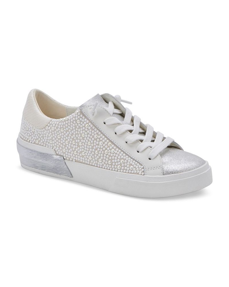 Women's Zina Embellished Lace-Up Sneakers White $81.60 Shoes