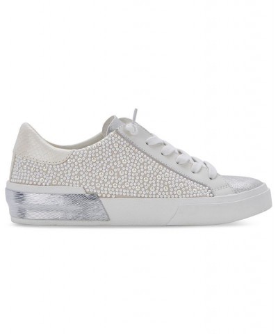 Women's Zina Embellished Lace-Up Sneakers White $81.60 Shoes