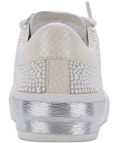 Women's Zina Embellished Lace-Up Sneakers White $81.60 Shoes