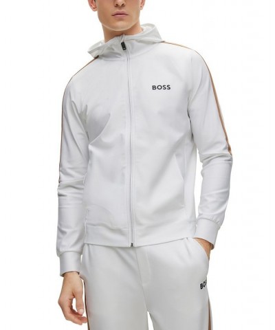 BOSS Men's Zip-Up Hoodie in Active-Stretch Jersey with Logo White $107.10 Sweatshirt