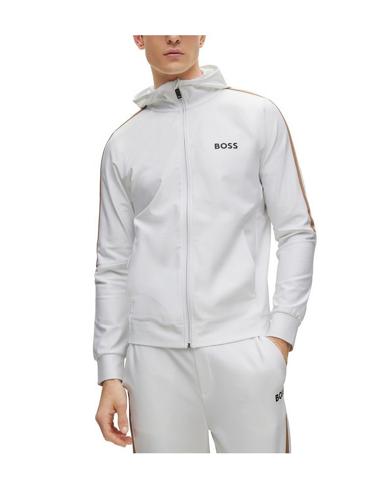 BOSS Men's Zip-Up Hoodie in Active-Stretch Jersey with Logo White $107.10 Sweatshirt