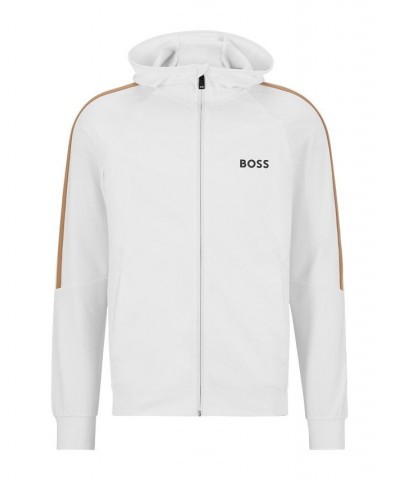 BOSS Men's Zip-Up Hoodie in Active-Stretch Jersey with Logo White $107.10 Sweatshirt