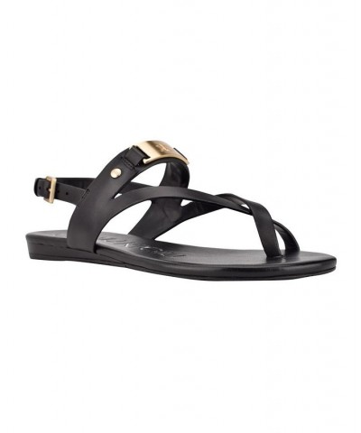 Women's Sadra Ankle Strap Flat Sandals Black $33.60 Shoes