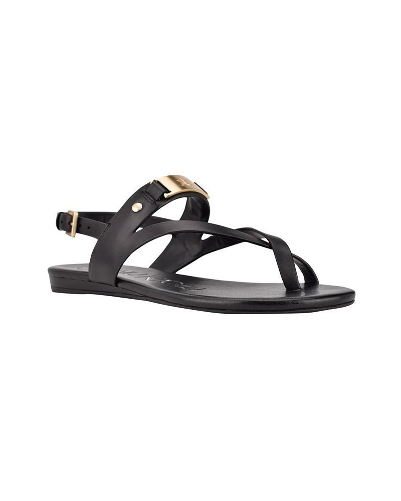 Women's Sadra Ankle Strap Flat Sandals Black $33.60 Shoes